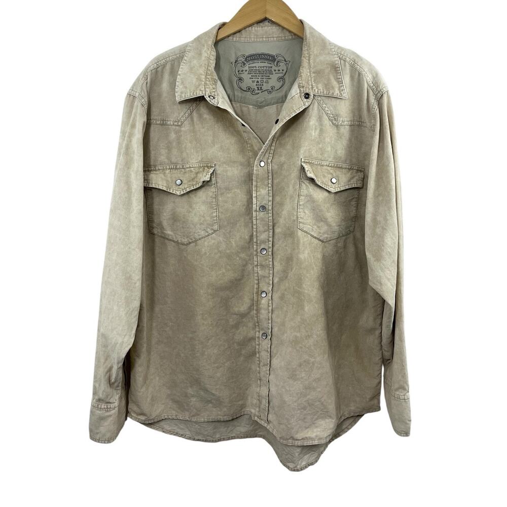 Corduroy Western Pearl Snap Button Up Shirt Beige Long Sleeve Mens XL Ivory - Picture 4 of 8